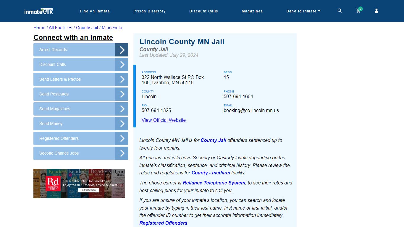 Lincoln County MN Jail - Inmate Locator